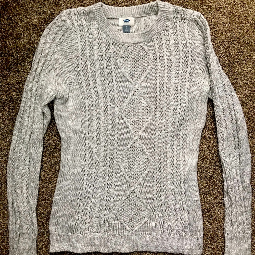 Old Navy Crew Neck Cable Marled Gray Sweater